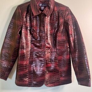 Susan Graver Deep Red Croc-Embossed Blazer